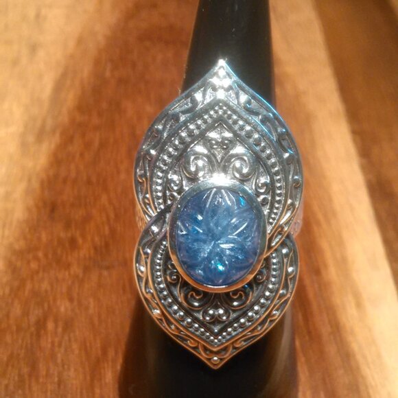 Indian Artistry Tanzanite Sterling Silver Carved Filigree Ring (Size 6) - Picture 6 of 16